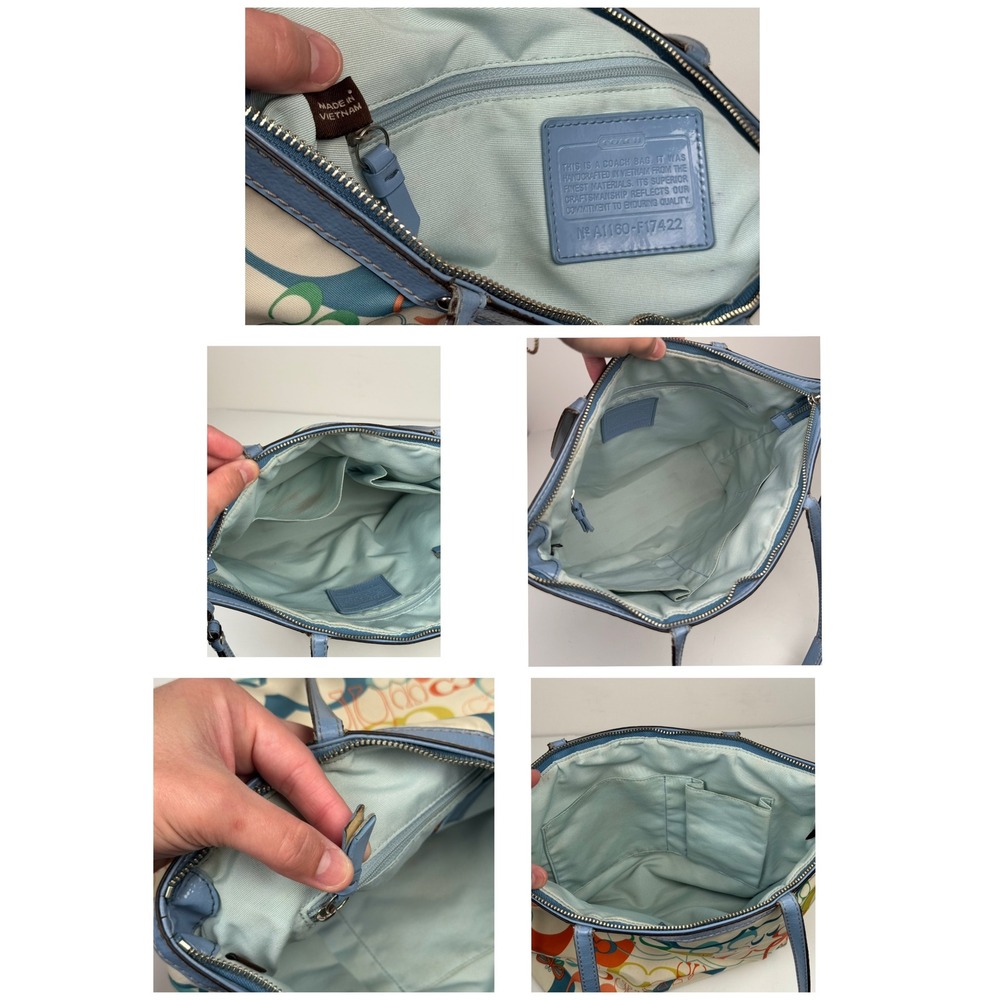 Coach Optic Signature Butterfly Leather Canvas Colorful Zip Tote Bag Purse Y2K - Picture 7 of 8
